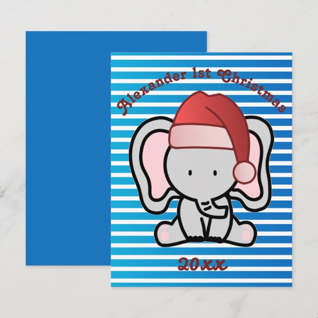 Cartão De Notas Blue Custom Baby Boy Name Primeiro Natal 2022 (Frente/Verso)