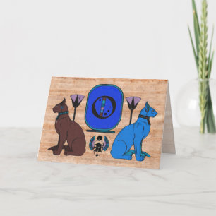 Cartão De Notas Blue Egyptian Cat Monogram Greeting Card: O