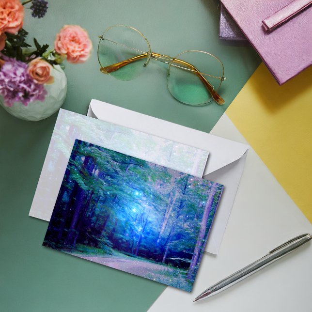 Cartão De Notas Blue Firefly Fantasy Woods (Criador carregado)