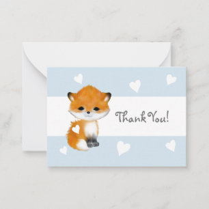 Cartão De Notas Blue Heart Woodland Animal Fox Obrigado Notecards