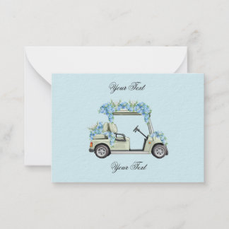 Cartão De Notas Blue Hydrangea Golf Cart Floral Wedding Enclosure 