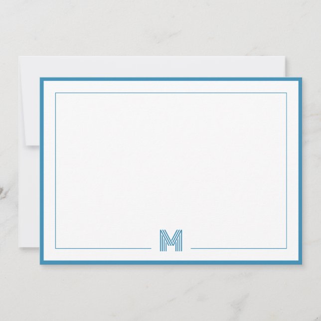 Cartão De Notas Blue Monogram Double Border Stationery (Frente)