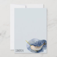 Blue Narwhal Modern Watercolor Ocean Personalizado