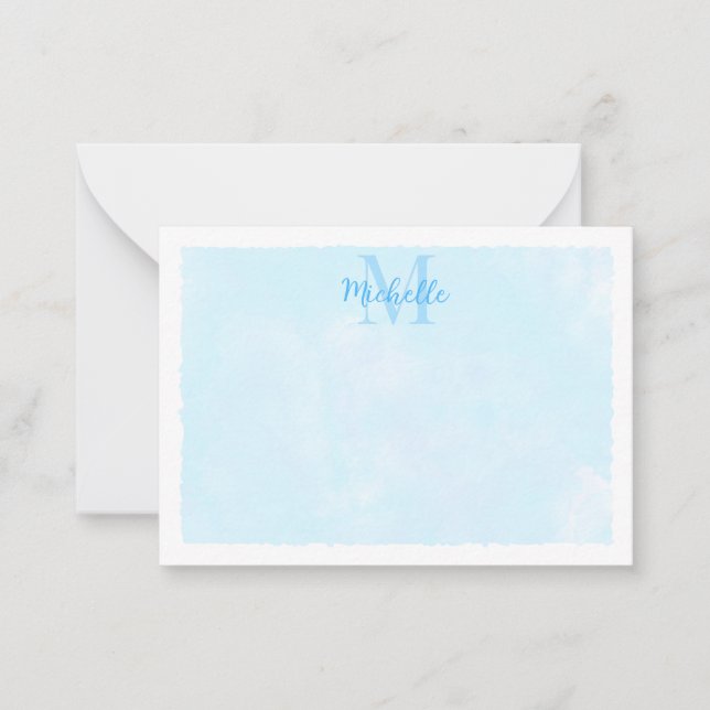 Cartão De Notas Blue Pastel Watercolor All Occasion Monogram (Frente)