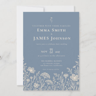 Cartão De Notas Blue Periwinkle Wildflower Wedding Invitation