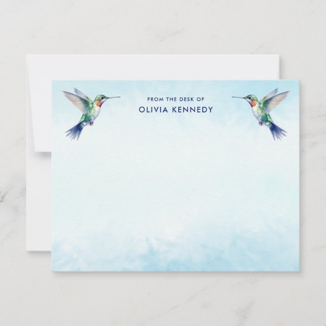 Cartão De Notas Blue Watercolor Hummingbird Da Mesa (Frente)