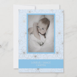 Cartão De Notas Blue Wildflowers Silver Photo Naming Ceremony