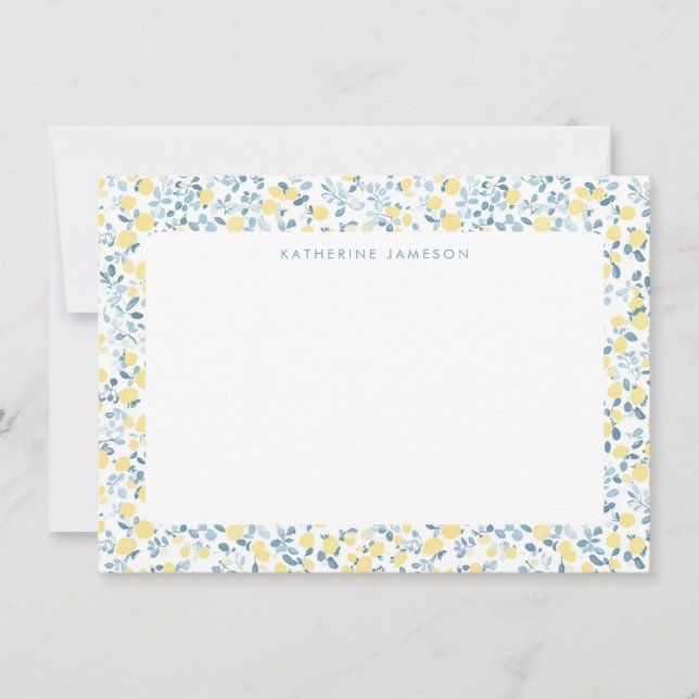 Cartão De Notas Blue Yellow Lemons Limoncello Monogram NoteCard (Frente)