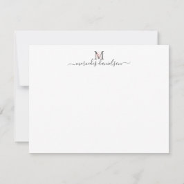 Cartão De Notas Blush Cor Floral Monogramado Preto Dourado Moderno