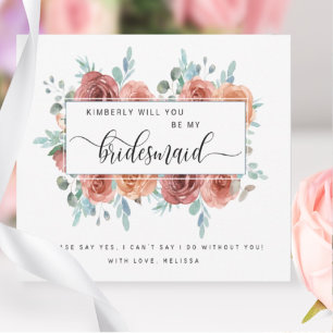 Cartão De Notas Blush Pink Floral Seja Minha Placa De Bridesmaid