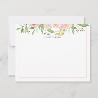 Cartão De Notas Blush Pink Watercolor Floral Personalized