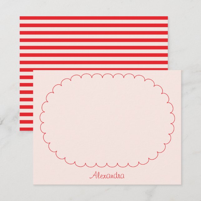 Cartão De Notas Blush Rosa Vermelho Script Nome Personalizado Quad (Frente/Verso)