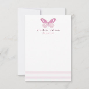 Cartão De Notas Blush Stripes e borboletas elegantes - Personaliza