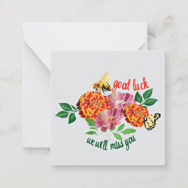 Cartão De Notas Boa sorte, vamos sentir sua falta (Frente)