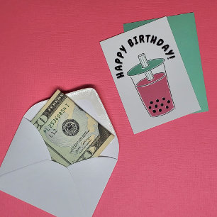 Cartão De Notas Boba Tea Gift Card / Cash Holer "Feliz Aniversário