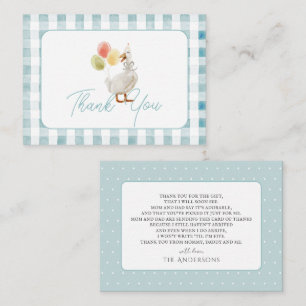 Cartão De Notas Bobo Goose Blue Gingham Chá de fraldas Obrigado