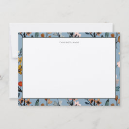 Cartão De Notas Boêmian Blue Elegante Watercolor Floral