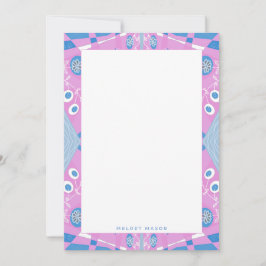 Cartão De Notas Bohemian Chintz Ilustração Cor-de-Rosa Nome Branco