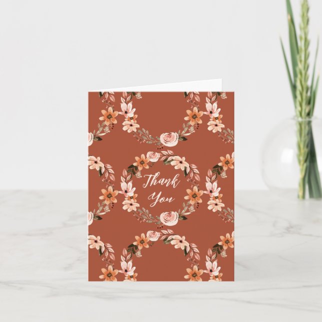 Cartão De Notas Boho Burnt Orange Floral Wreath (Frente)