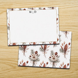 Cartão De Notas Boho Fall Floral Monogramm 