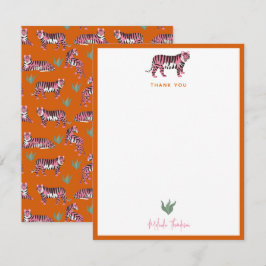 Cartão De Notas Boho Laranja Rosa Tigre da Selva Roteiro