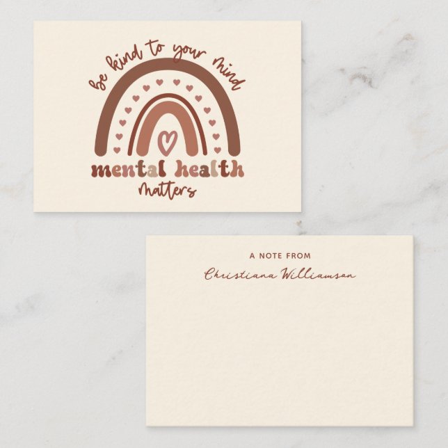 Cartão De Notas Boho Rainbow Mental Health Seja gentil Com Sua Men (Frente/Verso)