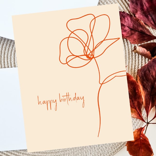 Cartão De Notas Boho Retro Line Art Floral Happy Birday Card (Criador carregado)
