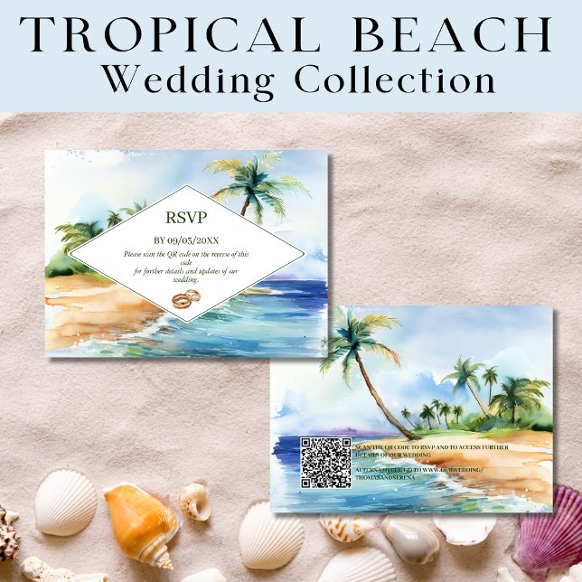Cartão De Notas Boho Tropical Beach Código QR Casamento RSVP (Criador carregado)