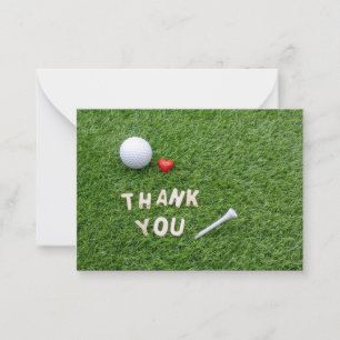 Cartão De Notas Bola de golfe com Obrigado com amor e teta em verd