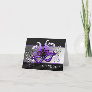 Cartão De Notas Bola De Mascarada Purple Sweet 16 Obrigado