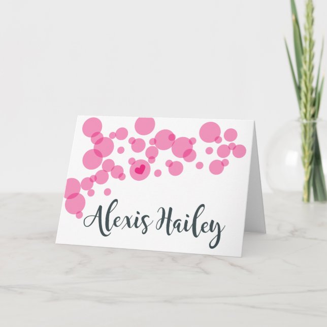 Cartão De Notas Bolhas De Bebê Obrigado Rosa (Frente)