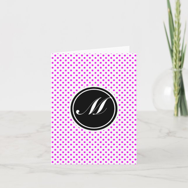 Cartão De Notas Bolinhas magenta e monograma (Frente)
