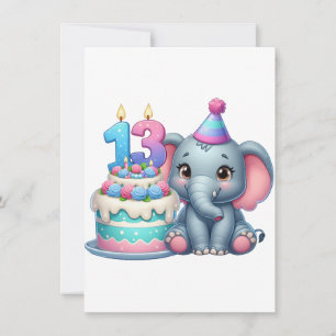 Cartão De Notas Bolo de Elefante de Aniversário de 13 anos