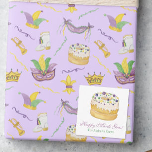 Cartão De Notas Bolo Rei do Mardi Gras em Aquarela