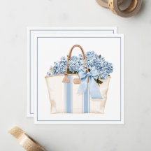 Bolsa Tote com Listras Azuis Costeiras e Hortênsia