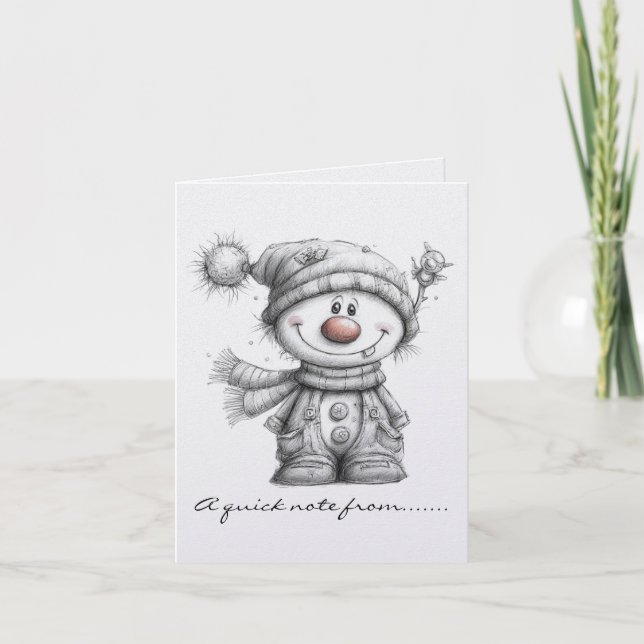 Cartão De Notas Boneco de Neve Preto e Branco  (Frente)