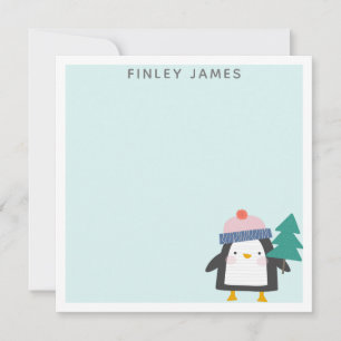 Cartão De Notas Bonita Casa de Palha de Pinguim de Natal Personali