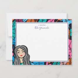 Cartão De Notas Bonita Dama de Cartoons com Cabelo de Cinza