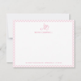 Cartão De Notas Bonita Menina Monograma Nome Bebê Rosa Gingham Che
