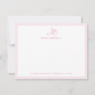 Cartão De Notas Bonita Menina Monograma Nome Bebê Rosa Gingham Che