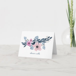 Cartão De Notas Bonito Aquarela Azul Floral, Cor de Rosa, Personal