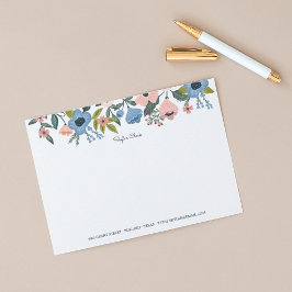 Cartão De Notas Bonito Flor Cor-de-Rosa e Azul Quadro Floral e Not