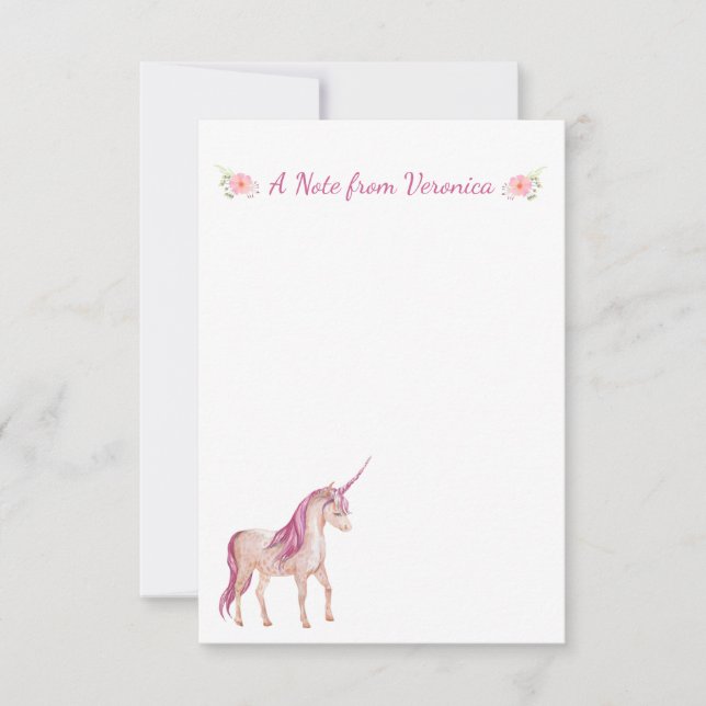Cartão De Notas Bonito IPnk Unicorn Personalizado Floral (Frente)