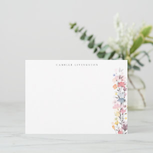 Cartão De Notas Bonito Pastel Watercolor Floral Personalizado