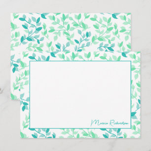 Cartão De Notas Bonito Verde Teal Florais Modernos Personalizados