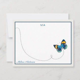Cartão De Notas Borboleta Amarela Azul em Nome do Monograma de Voo