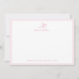 Cartão De Notas Borboleta Elegante Monograma Girly Baby Pink Gingh