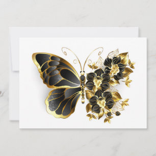 Cartão De Notas Borboleta Flor Dourada com Orquídea Preta