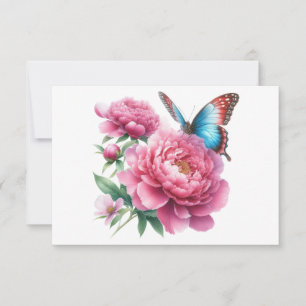 Cartão De Notas Borboleta Floral Rosa Simples Flor