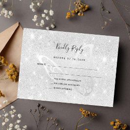Cartão De Notas Borboleta prateada brilha casamento RSVP